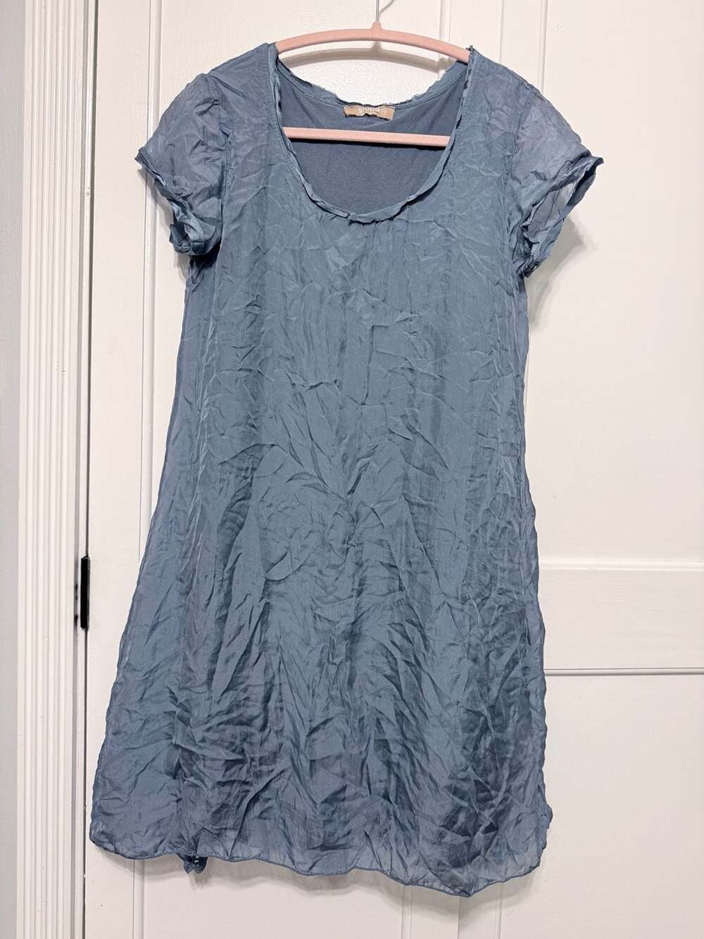 Giulia Blue Silk Lace Short Sleeve Shift Dress Size XS Made in Italy